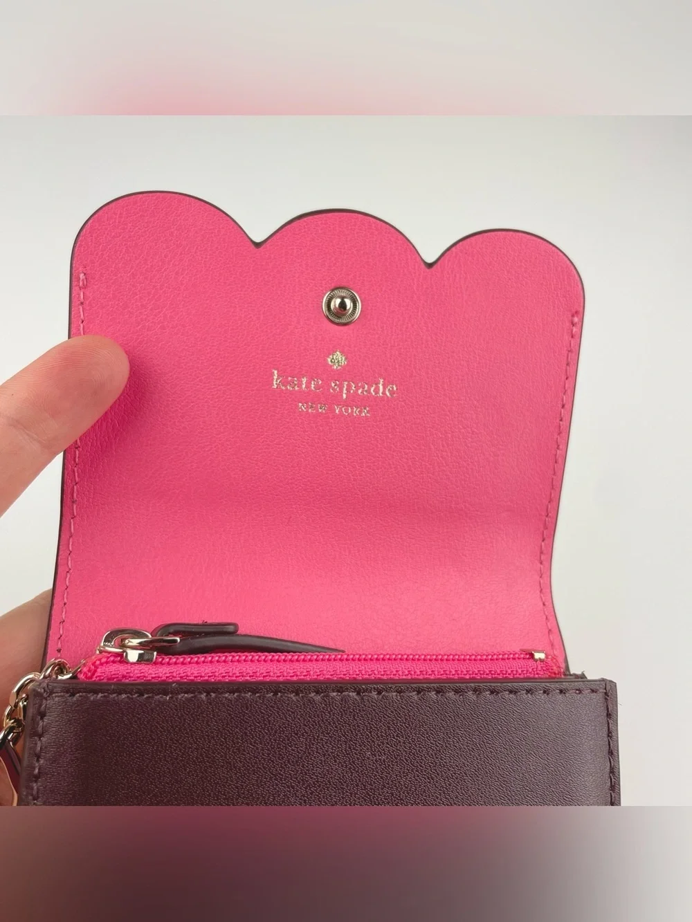 kate spade New York Plum Gemma Scalloped Card Mini Wallet w/ Key Ring ID Window